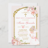 Blond meisje bidt Bloemen Eerste Heilige Communie Kaart (Voorkant)