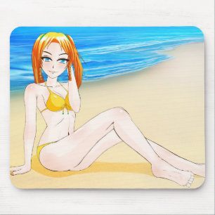 Blond meisje bij de strand Mousepad Muismat