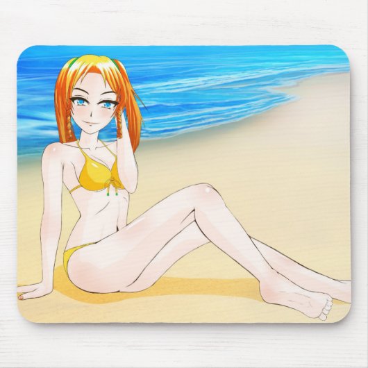 Blond meisje bij de strand Mousepad Muismat (Voorkant)