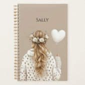 Blond meisje bloemen in haar Hart ballon Planner (Voorkant)