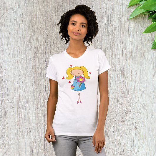 Blond meisje dat bloem vasthoudt Schattig liefde T-shirt