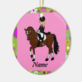 Blond meisje dressuur paardrijder karikatuur keramisch ornament (Links)