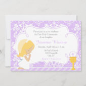 Blond meisje eerste communie damast kaart (Voorkant)