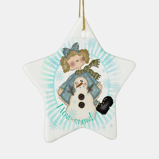 Blond Meisje en Sneeuwman Keepsake Ornament (Rechts)
