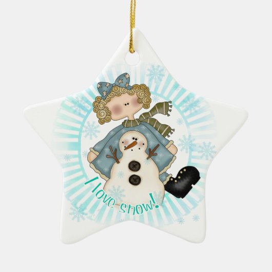 Blond Meisje en Sneeuwman Keepsake Ornament (Voorkant)