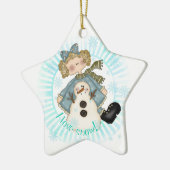 Blond Meisje en Sneeuwman Keepsake Ornament (Links)