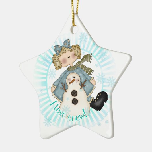 Blond Meisje en Sneeuwman Keepsake Ornament (Links)
