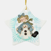 Blond Meisje en Sneeuwman Keepsake Ornament (Achterkant)