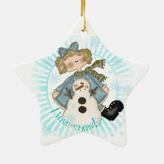 Blond Meisje en Sneeuwman Keepsake Ornament (Achterkant)