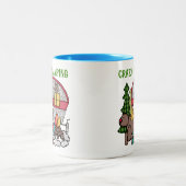 Blond meisje gek voor campagne tweekleurige koffiemok (Center)