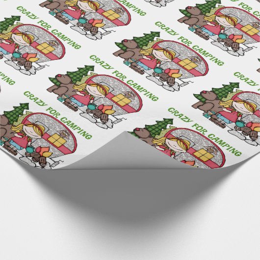 Blond Meisje Gek voor het Kamperen Cadeaupapier (Hoek)