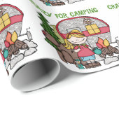 Blond Meisje Gek voor het Kamperen Cadeaupapier (Rol Hoek)