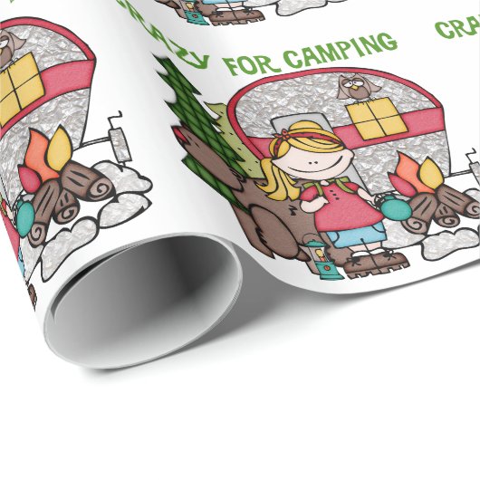 Blond Meisje Gek voor het Kamperen Cadeaupapier (Rol Hoek)