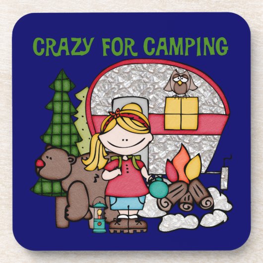 Blond Meisje Gek voor het Kamperen Drankjes Onderzetter (Voorkant)