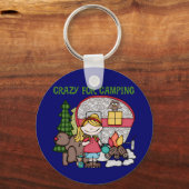 Blond Meisje Gek voor het Kamperen Sleutelhanger (Voorkant)