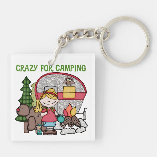 Blond Meisje Gek voor het Kamperen Sleutelhanger (Achterkant)
