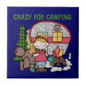 Blond Meisje Gek voor het Kamperen Tegeltje (Voorkant)