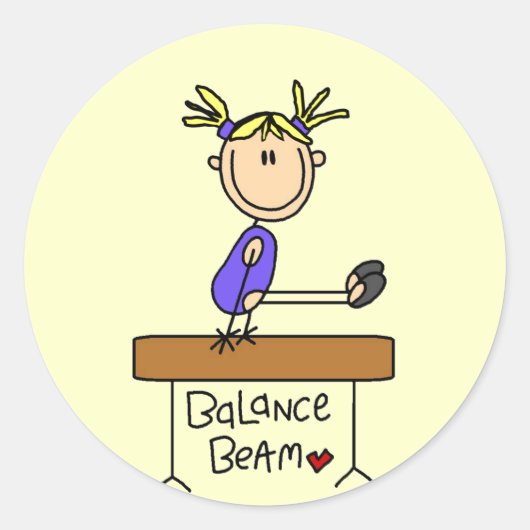 Blond Meisje Gymnast op Beam Tshirts en Geschenken Ronde Sticker (Voorkant)