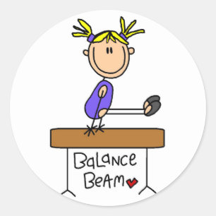 Blond Meisje Gymnast op Beam Tshirts en Geschenken Ronde Sticker