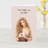 Blond meisje hart gloeilamp oplichten mijn leven kaart (Gele Bloem)