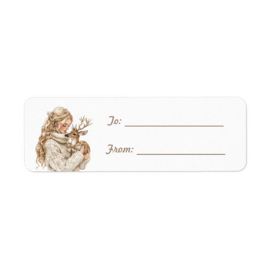 Blond meisje hert Kerstmis Etiket (Voorkant)