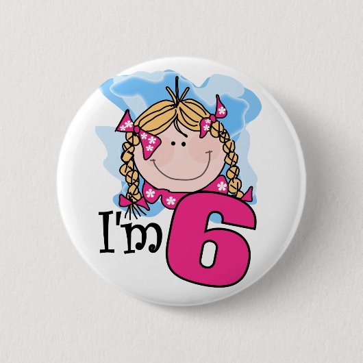 Blond Meisje, ik ben zes Ronde Button 5,7 Cm (Voorkant)