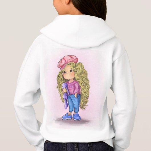Blond Meisje met Bunny Speelgoed Hoodie (Achterkant)
