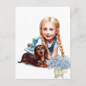 Blond Meisje met Dachshund Puppy Briefkaart (Voorkant)