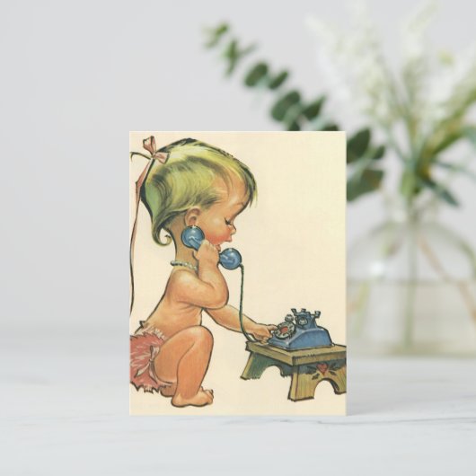 blond meisje met een kinderongeluk dat telefonisc briefkaart (Staand voorkant)