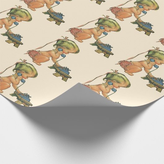  blond meisje met een kinderongeluk dat telefonisc cadeaupapier (Hoek)