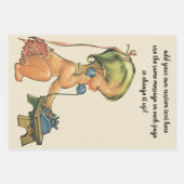  blond meisje met een kinderongeluk dat telefonisc inpakpapier vel (Voorkant 2)