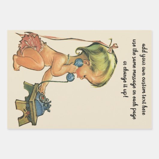  blond meisje met een kinderongeluk dat telefonisc inpakpapier vel (Voorkant 2)