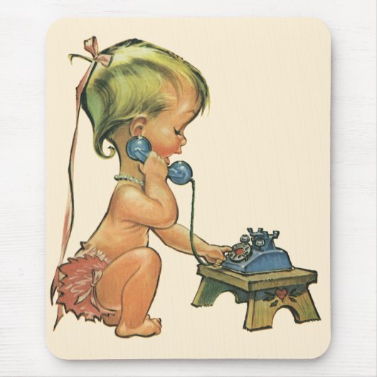 blond meisje met een kinderongeluk dat telefonisc muismat (Voorkant)