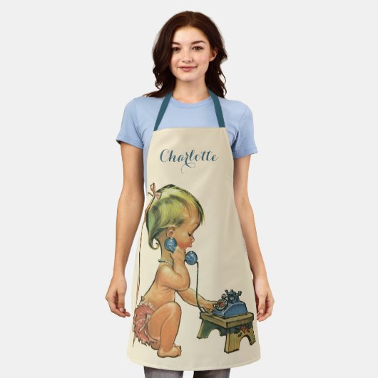  blond meisje met een kinderongeluk dat telefonisc schort (Gedragen)