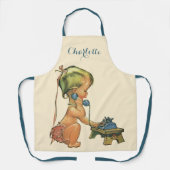  blond meisje met een kinderongeluk dat telefonisc schort (Voorkant)