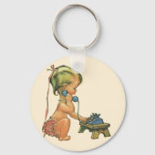  blond meisje met een kinderongeluk dat telefonisc sleutelhanger (Achterkant)