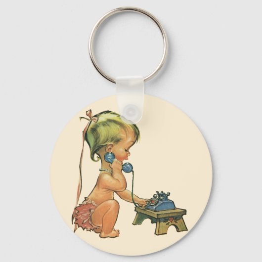  blond meisje met een kinderongeluk dat telefonisc sleutelhanger (Achterkant)