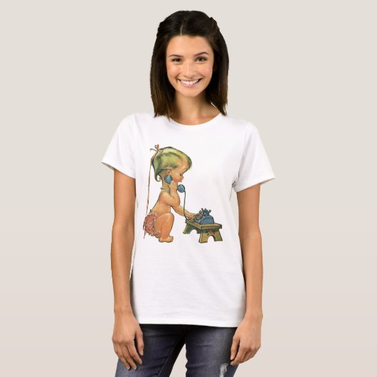 blond meisje met een kinderongeluk dat telefonisc t-shirt (Voorkant volledig)