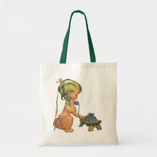 blond meisje met een kinderongeluk dat telefonisc tote bag