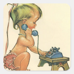  blond meisje met een kinderongeluk dat telefonisc vierkante sticker