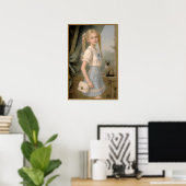 Blond meisje met een Siamese kat Poster (Thuiskantoor)