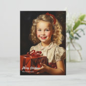blond meisje met kerstcadeau feestdagenkaart (Staand voorkant)