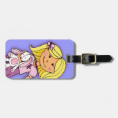 Blond meisje paarse konijntje kinder genoemd bagag bagagelabel (Voorkant horizontaal)