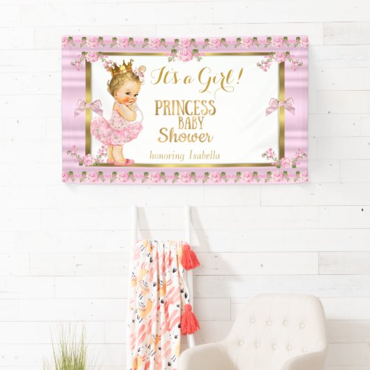 Blond Meisje Prinses Baby shower Roze Goud Tutu Spandoek (Insitu)