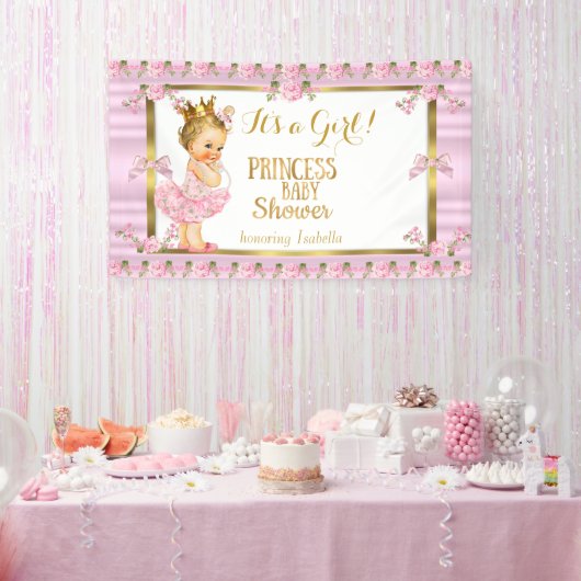Blond Meisje Prinses Baby shower Roze Goud Tutu Spandoek (Feest)