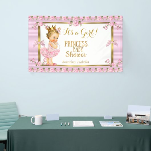 Blond Meisje Prinses Baby shower Roze Goud Tutu Spandoek (Beurs)