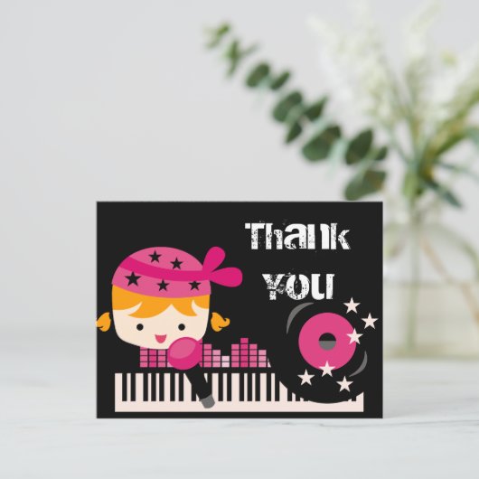 Blond meisje Rock Star Verjaardag Dank u Briefkaar Briefkaart (Staand voorkant)