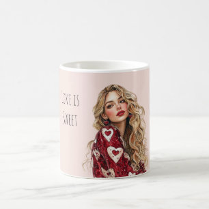 Blond meisje rode harten Valentijnsdag liefde Koffiemok