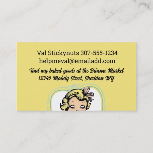  blond meisje roeren beslag bakkerij koken visitekaartje (Achterkant)