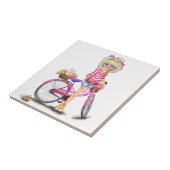 Blond meisje roze fiets tegel tegeltje (Zijkant)